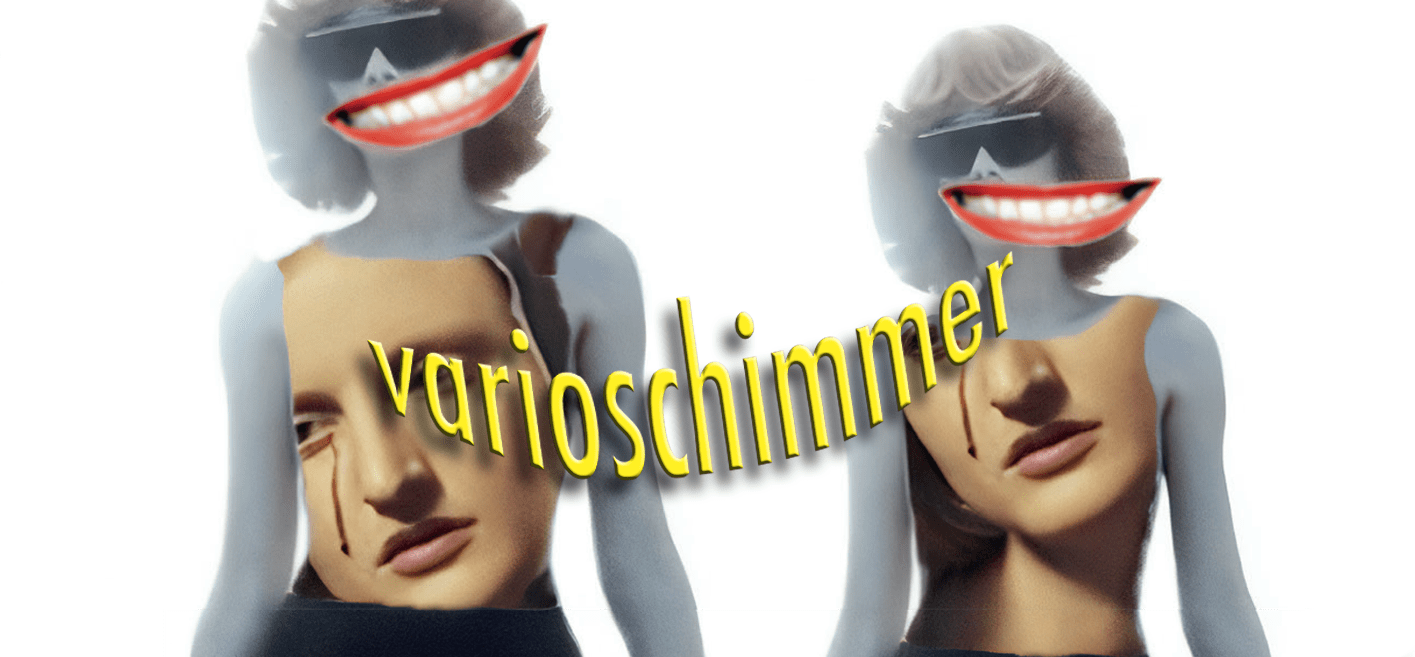Varioschimmer-Plakat: 2 Frauen mit Sonnenbrille und überdimensionierten Mündern